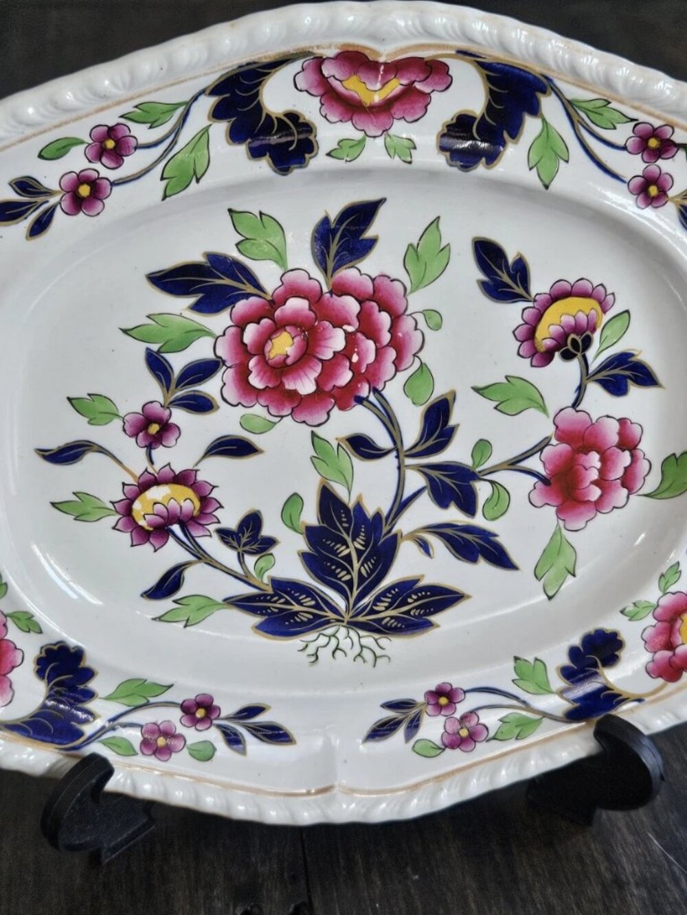 RARE 1820's English Ridgeway 10.5" Platter - Fancy Stone China Colorful Floral